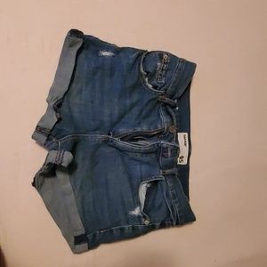 Medium wash high rise shorts